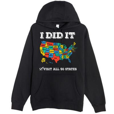 Visited All 50 States Usa Map For Travel Champion Lover Premium Pullover Hoodie
