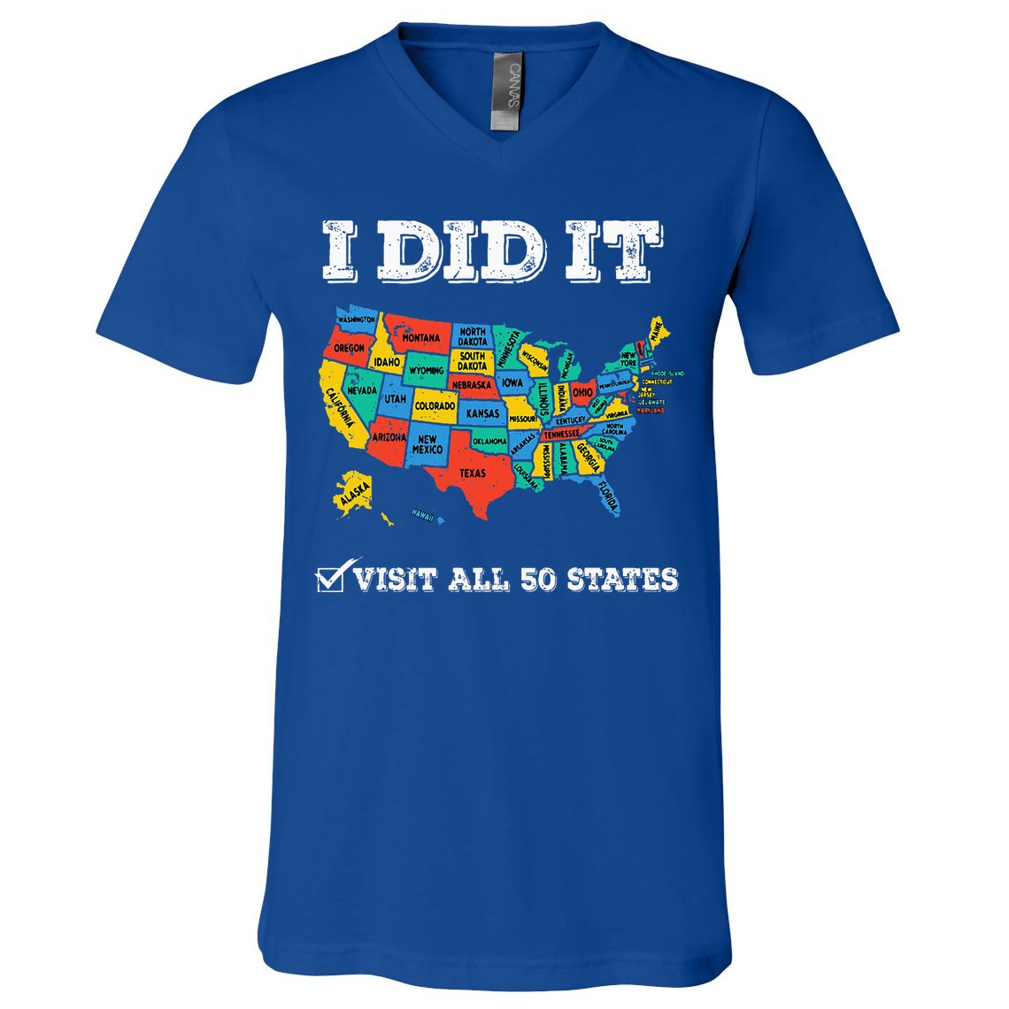 Visited All 50 States Usa Map For Travel Champion Lover V-Neck T-Shirt