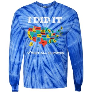 Visited All 50 States Usa Map For Travel Champion Lover Tie-Dye Long Sleeve Shirt