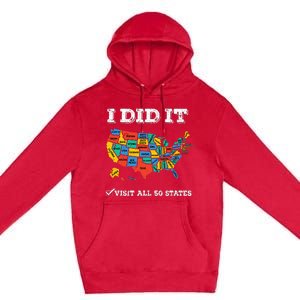 Visited All 50 States Usa Map For Travel Champion Lover Premium Pullover Hoodie