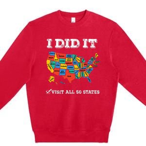 Visited All 50 States Usa Map For Travel Champion Lover Premium Crewneck Sweatshirt