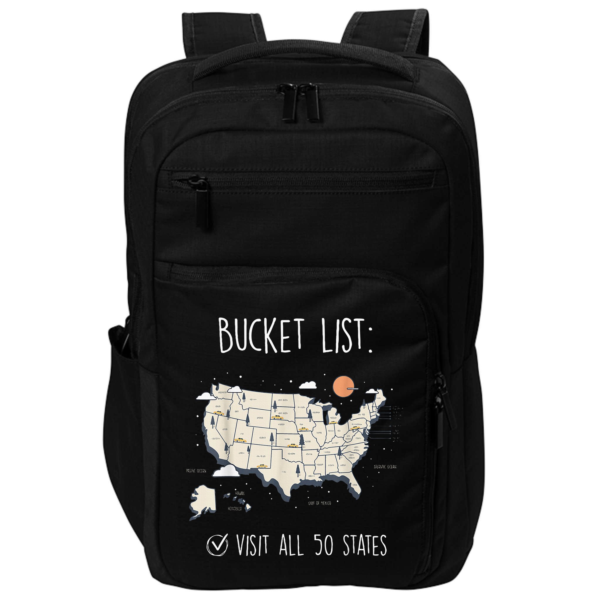 Visit All 50 States Usa Travel Map Mission Accomplished Impact Tech Backpack