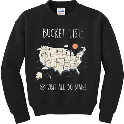 Visit All 50 States Usa Travel Map Mission Accomplished Kids Sweatshirt