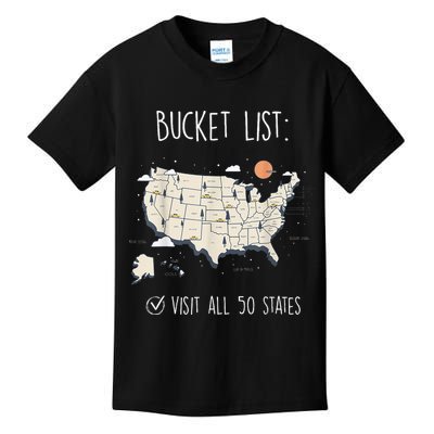 Visit All 50 States Usa Travel Map Mission Accomplished Kids T-Shirt