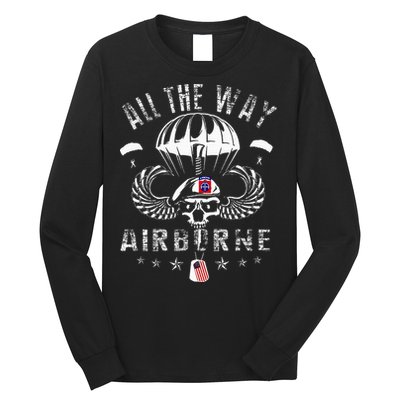 Vintage Army 82nd Airborne All The Way Skull Maroon Beret Long Sleeve Shirt