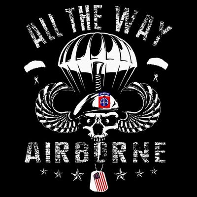 Vintage Army 82nd Airborne All The Way Skull Maroon Beret T-Shirt