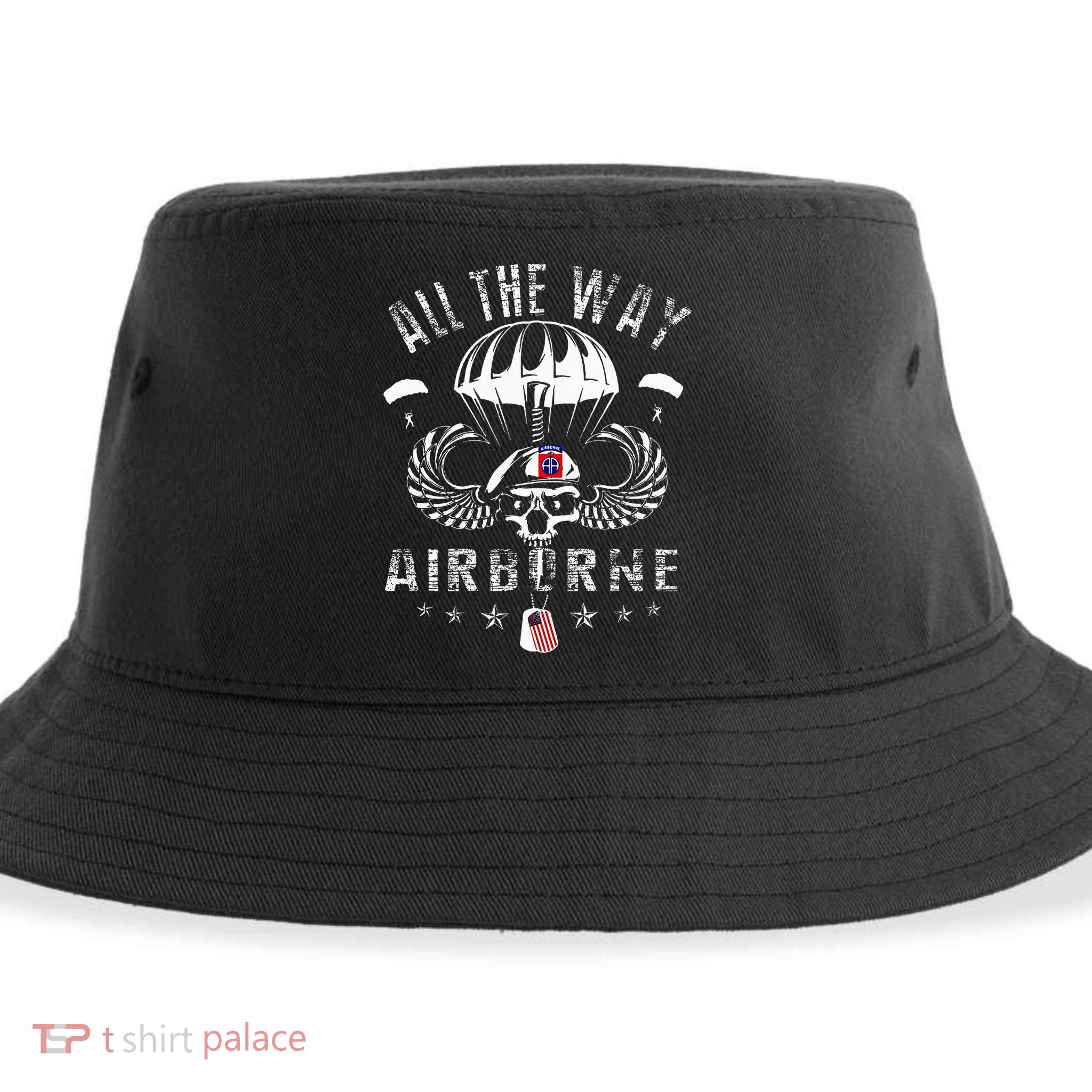 Vintage Army 82nd Airborne All The Way Skull Maroon Beret Sustainable Bucket Hat