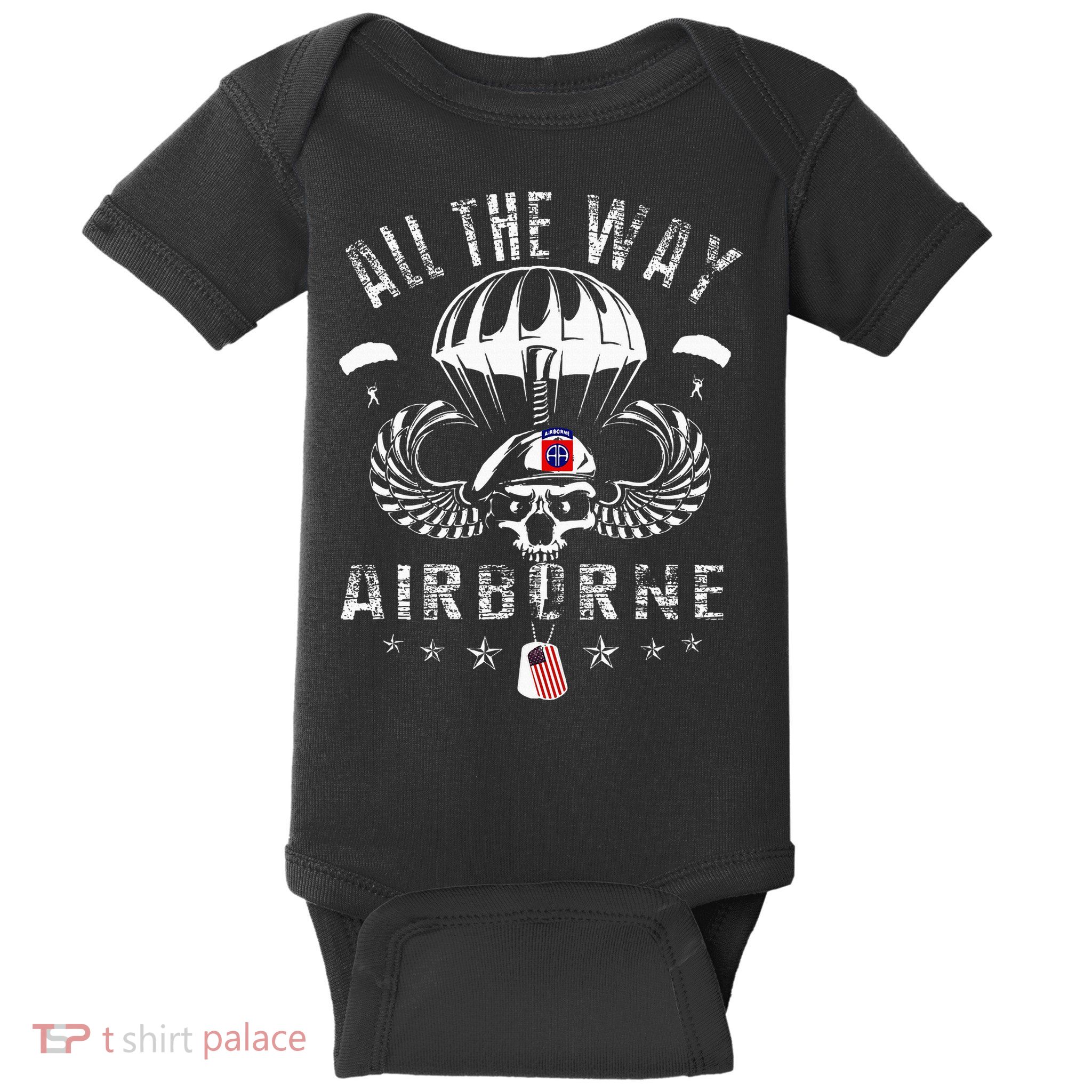 Vintage Army 82nd Airborne All The Way Skull Maroon Beret Baby Bodysuit