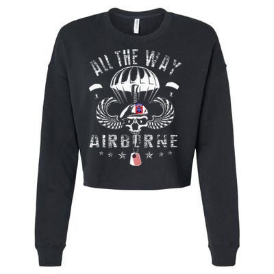 Vintage Army 82nd Airborne All The Way Skull Maroon Beret Cropped Pullover Crew
