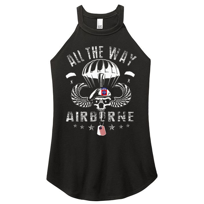 Vintage Army 82nd Airborne All The Way Skull Maroon Beret Women's Perfect Tri Rocker Tank