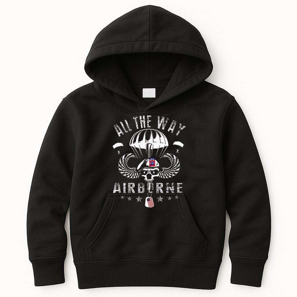 Vintage Army 82nd Airborne All The Way Skull Maroon Beret Kids Hoodie