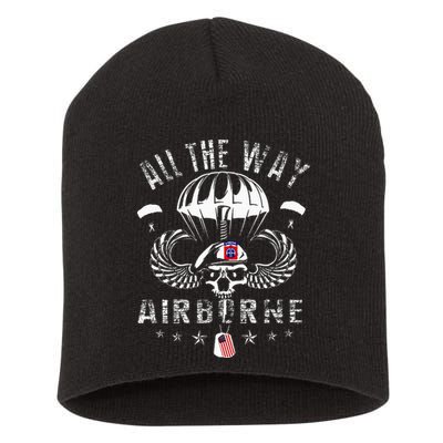 Vintage Army 82nd Airborne All The Way Skull Maroon Beret Short Acrylic Beanie