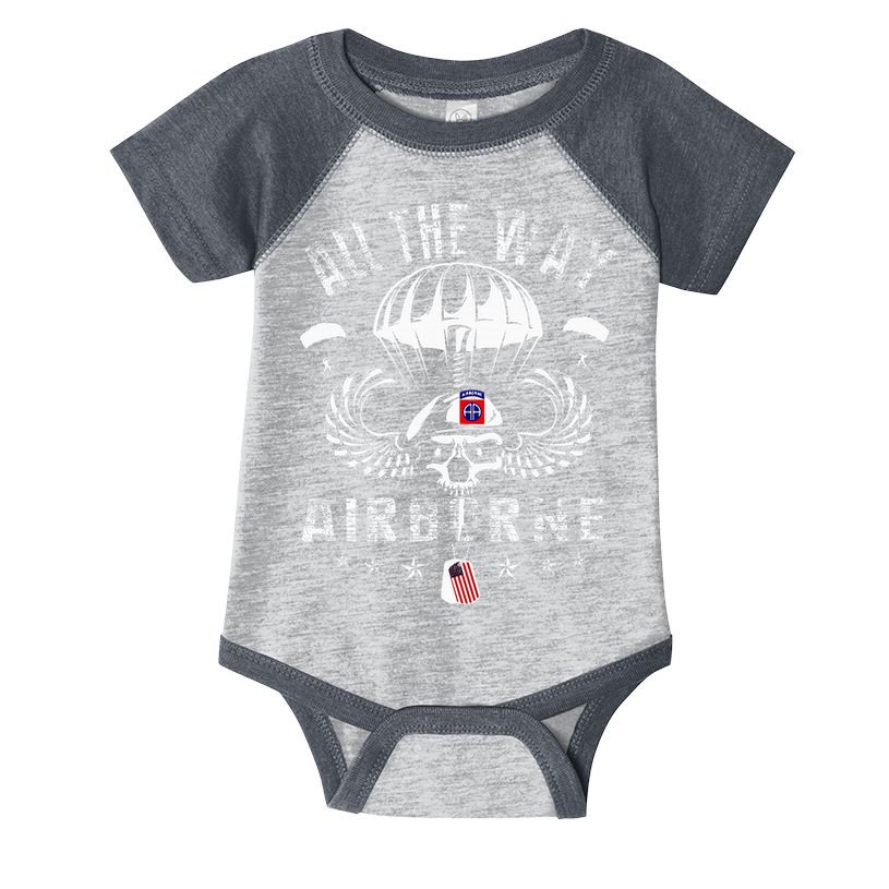 Vintage Army 82nd Airborne All The Way Skull Maroon Beret Infant Baby Jersey Bodysuit
