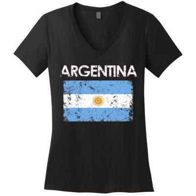 Vintage Argentina Argentinian Flag Pride Gift Women's V-Neck T-Shirt