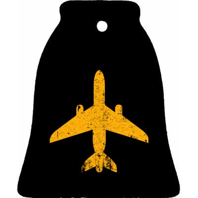 Vintage Aviation Airline Pilot Gifts Yellow Jet Airplane Ceramic Bell Ornament