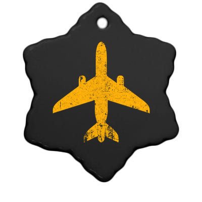 Vintage Aviation Airline Pilot Gifts Yellow Jet Airplane Ceramic Star Ornament