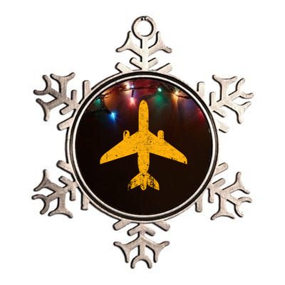 Vintage Aviation Airline Pilot Gifts Yellow Jet Airplane Metallic Star Ornament