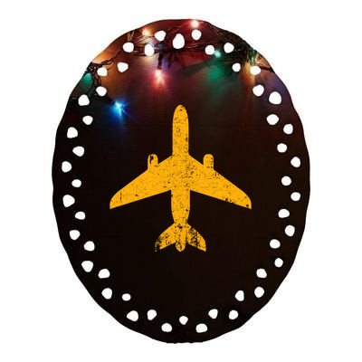 Vintage Aviation Airline Pilot Gifts Yellow Jet Airplane Ceramic Oval Ornament