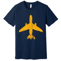 Vintage Aviation Airline Pilot Gifts Yellow Jet Airplane Premium T-Shirt