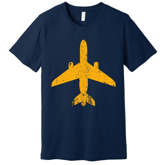 Vintage Aviation Airline Pilot Gifts Yellow Jet Airplane Premium T-Shirt