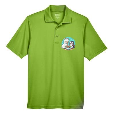 Vintage Alpaca And Penguin Sharing Ramen Men's Origin Performance Piqué Polo