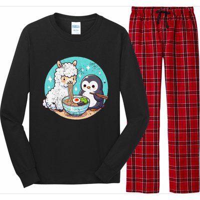 Vintage Alpaca And Penguin Sharing Ramen Long Sleeve Pajama Set