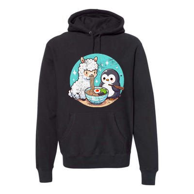 Vintage Alpaca And Penguin Sharing Ramen Premium Hoodie