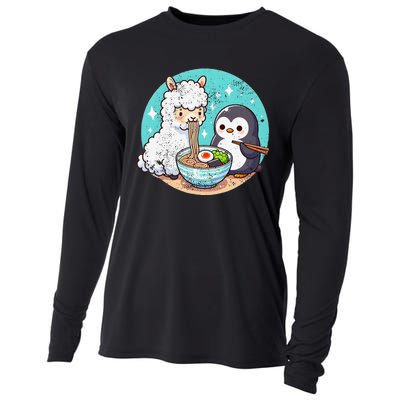 Vintage Alpaca And Penguin Sharing Ramen Cooling Performance Long Sleeve Crew