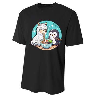 Vintage Alpaca And Penguin Sharing Ramen Performance Sprint T-Shirt