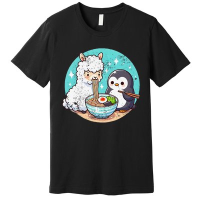 Vintage Alpaca And Penguin Sharing Ramen Premium T-Shirt