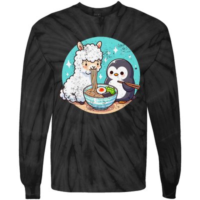 Vintage Alpaca And Penguin Sharing Ramen Tie-Dye Long Sleeve Shirt