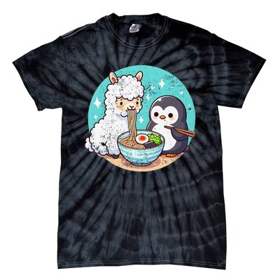 Vintage Alpaca And Penguin Sharing Ramen Tie-Dye T-Shirt