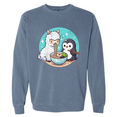 Vintage Alpaca And Penguin Sharing Ramen Garment-Dyed Sweatshirt