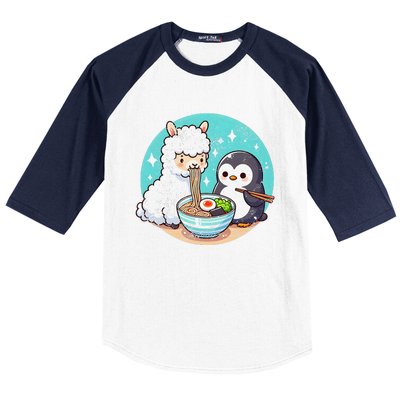 Vintage Alpaca And Penguin Sharing Ramen Baseball Sleeve Shirt