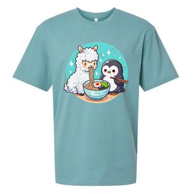 Vintage Alpaca And Penguin Sharing Ramen Sueded Cloud Jersey T-Shirt