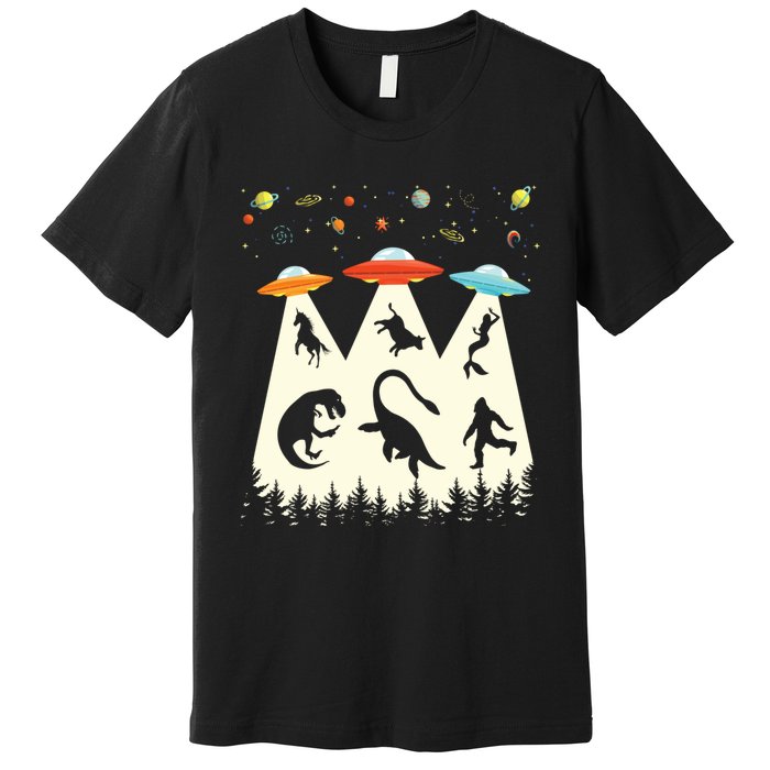 Vintage Alien Abduction Trex Loch Ness Bigfoot Funny Ufo Premium T-Shirt