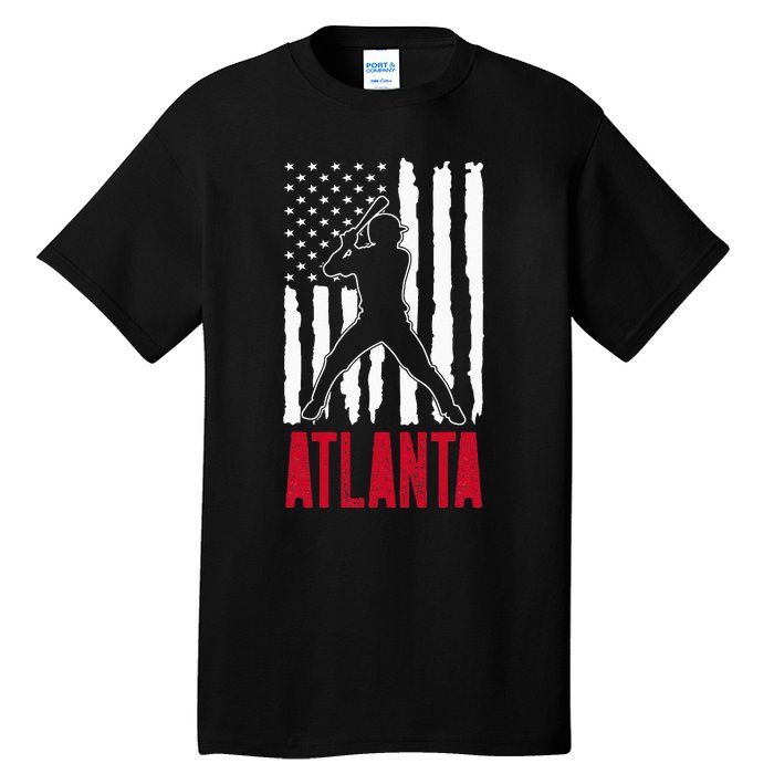 Vintage Atlanta American Flag Distressed Baseball Tall T-Shirt