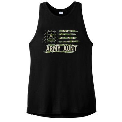 Vintage Army Aunt With Camo American Flag For Veteran Gift Ladies PosiCharge Tri-Blend Wicking Tank