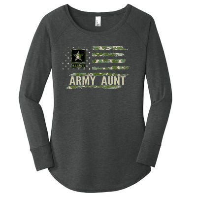 Vintage Army Aunt With Camo American Flag For Veteran Gift Women's Perfect Tri Tunic Long Sleeve Shirt