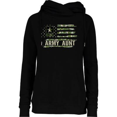 Vintage Army Aunt With Camo American Flag For Veteran Gift Womens Funnel Neck Pullover Hood