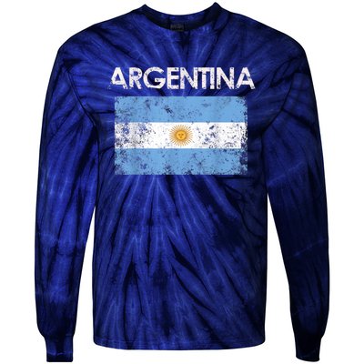 Vintage Argentina Argentinian Flag Pride Gift Tie-Dye Long Sleeve Shirt