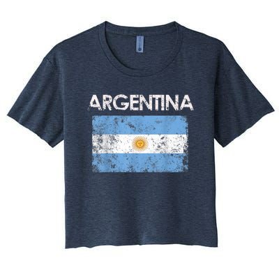 Vintage Argentina Argentinian Flag Pride Gift Women's Crop Top Tee