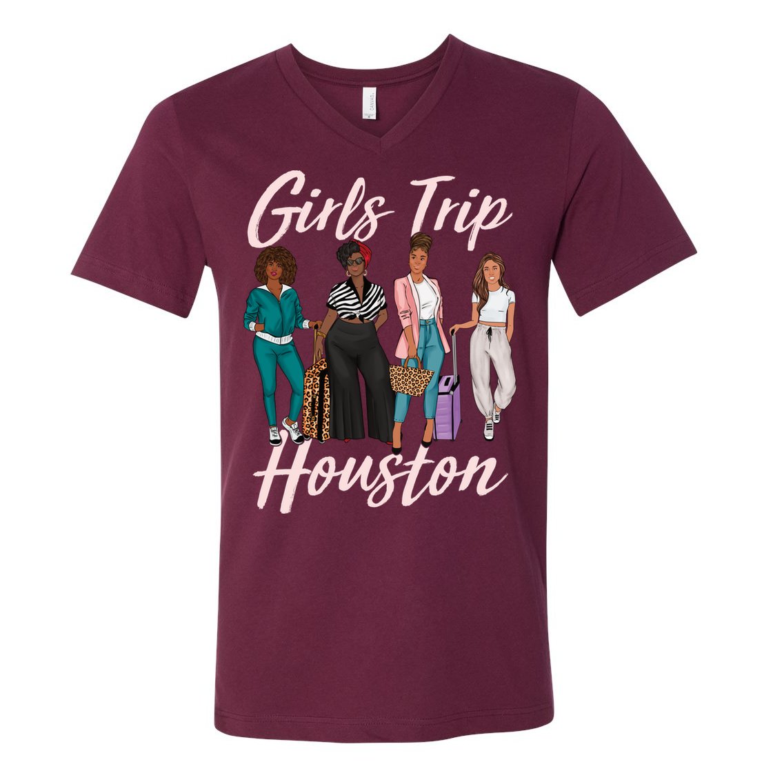 Vacationing African American Black Women Trip Houston V-Neck T-Shirt