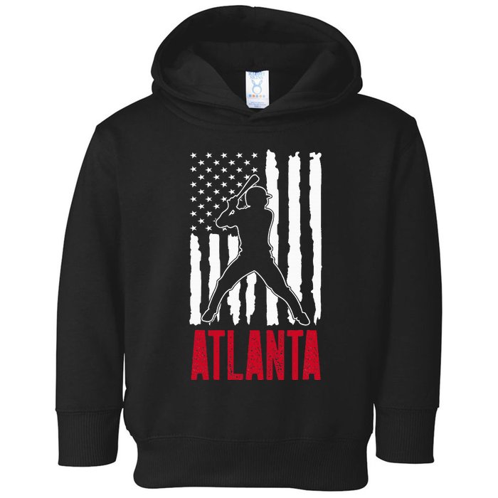 Vintage Atlanta American Flag Distressed Baseball Toddler Hoodie