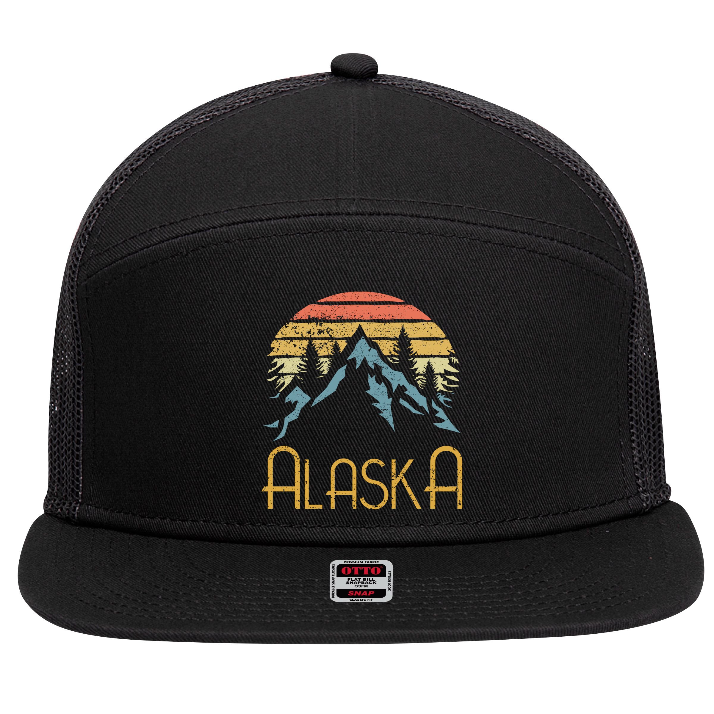 Vintage Ak Alaska Mountains Outdoor Adventure Funny Gift 7 Panel Mesh Trucker Snapback Hat