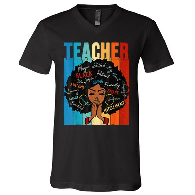 Vintage Afro Black History Month African American Teacher V-Neck T-Shirt