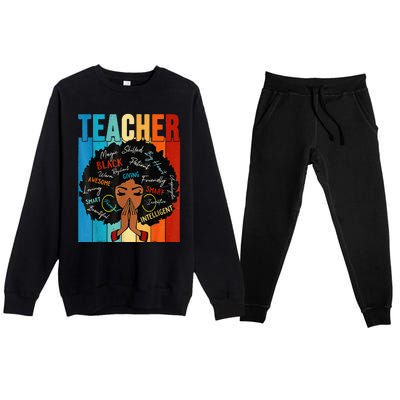 Vintage Afro Black History Month African American Teacher Premium Crewneck Sweatsuit Set