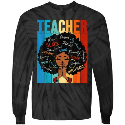 Vintage Afro Black History Month African American Teacher Tie-Dye Long Sleeve Shirt