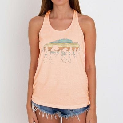 Vintage American Bison Buffalo Lover Wildlife Outdoor Trees Women's Knotted Racerback Tank