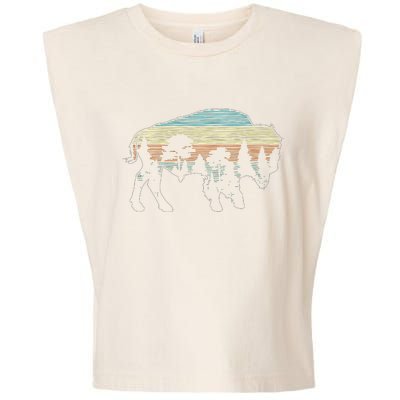 Vintage American Bison Buffalo Lover Wildlife Outdoor Trees Garment-Dyed Women's Muscle Tee